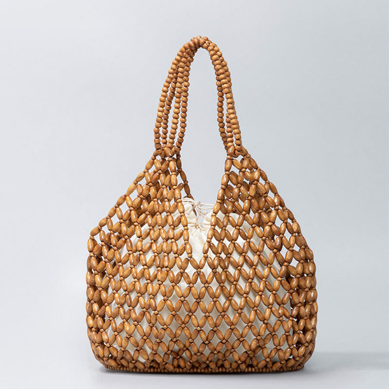 Sac bandoulière en perles de bois | Sac fourre-tout de yoga écologique 27 cm