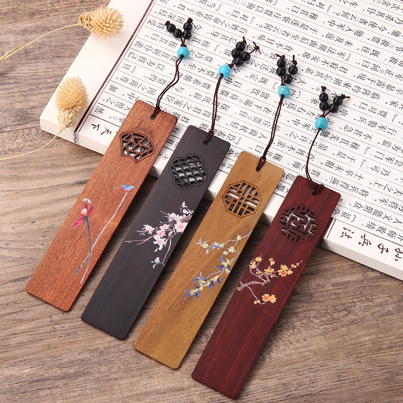 Coffret de marque-pages en bois « Quatre saisons » | Décoration zen
