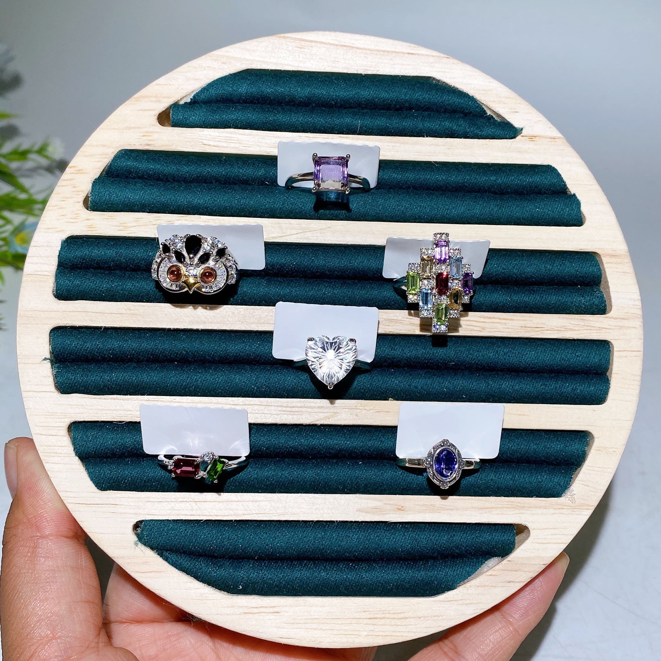 Support de bague en bois 15 cm pour bagues de guérison en cristal