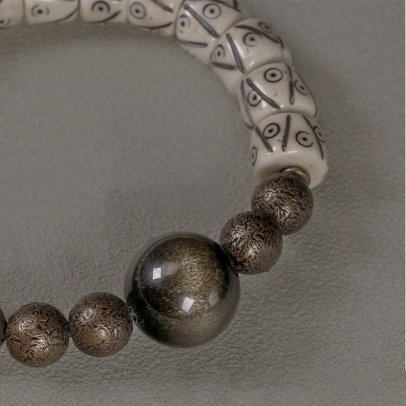 Bracelet unisexe en obsidienne dorée et os de yak