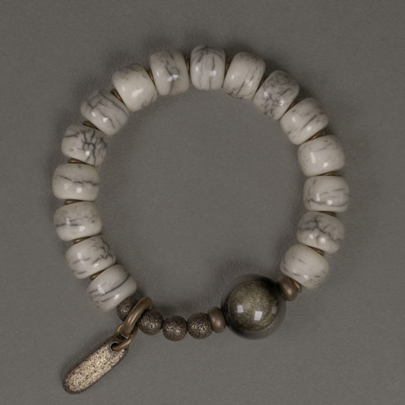 Bracelet unisexe en obsidienne dorée et os de yak