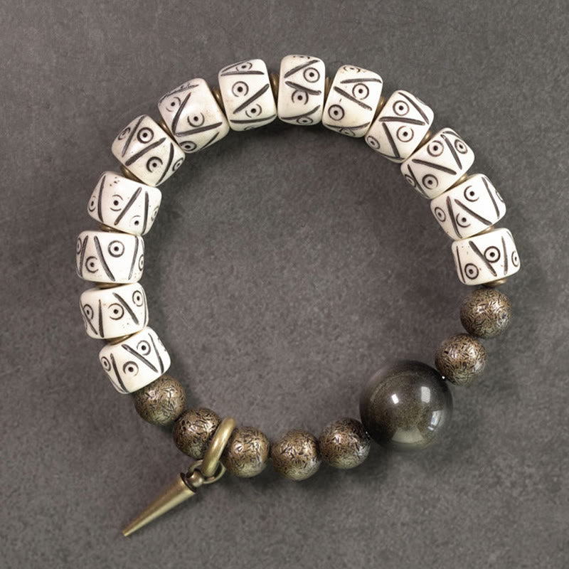 Bracelet unisexe en obsidienne dorée et os de yak