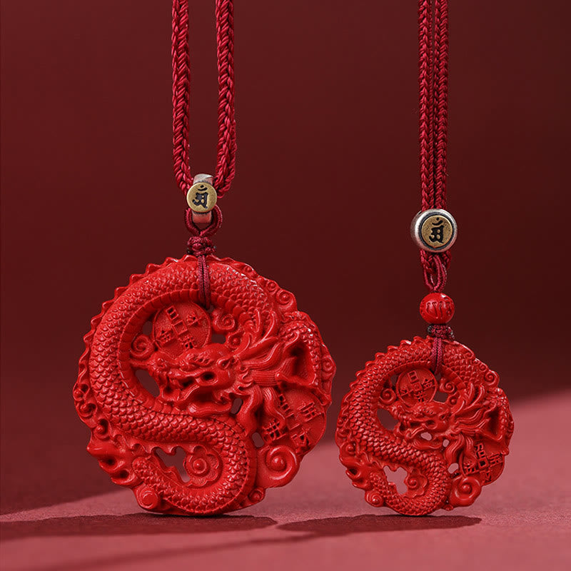 Collier porte-bonheur en cuivre et cinabre de l'année du dragon
