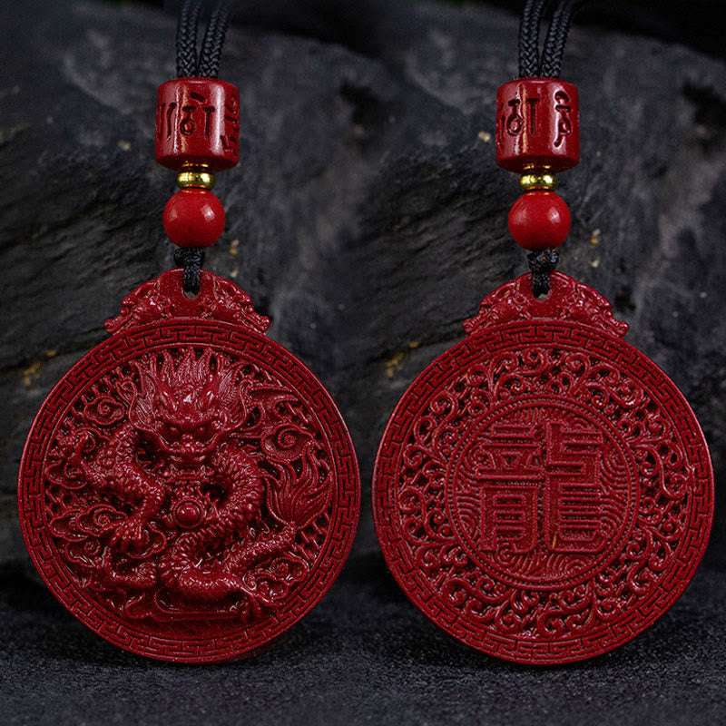 Collier pendentif de protection en cinabre de l'année du dragon