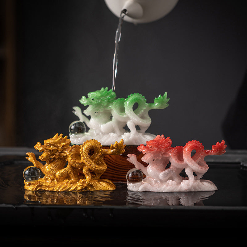 Figurine animal de compagnie en résine changeant de couleur Année du Dragon