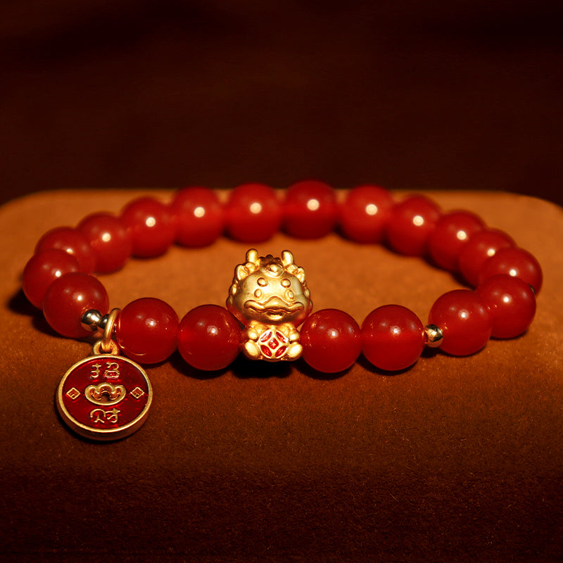 Bracelet Fortune en Agate Rouge Année du Dragon 8 mm