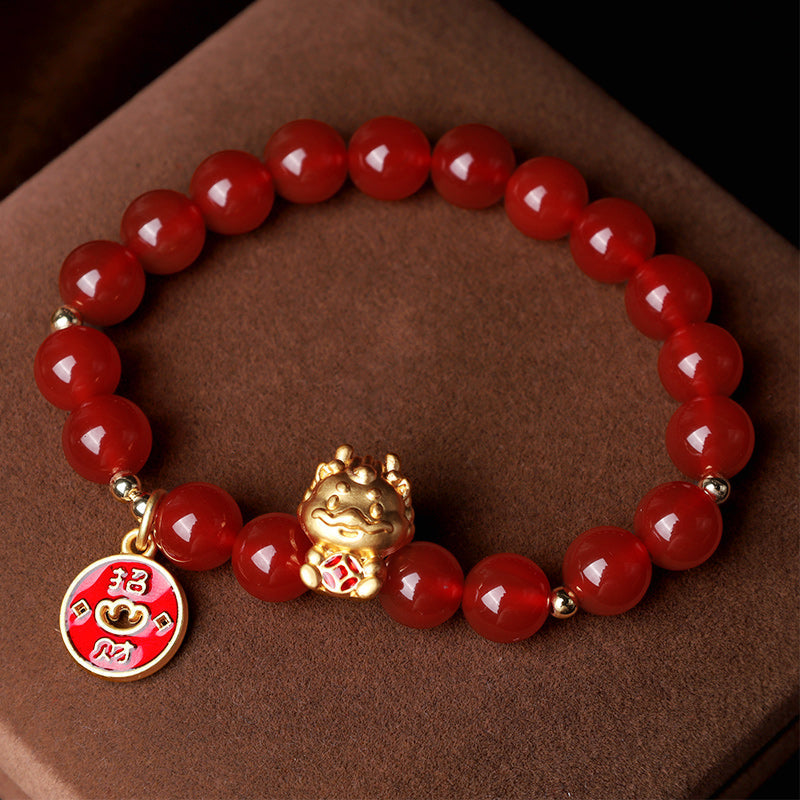 Bracelet Fortune en Agate Rouge Année du Dragon 8 mm