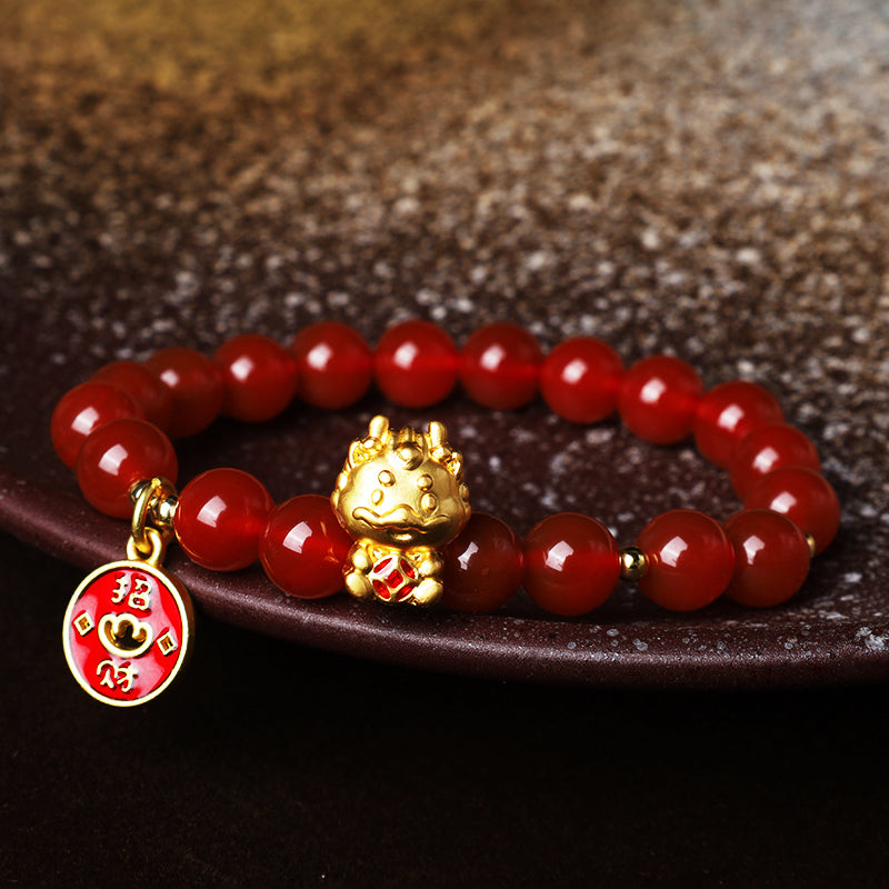 Bracelet Fortune en Agate Rouge Année du Dragon 8 mm