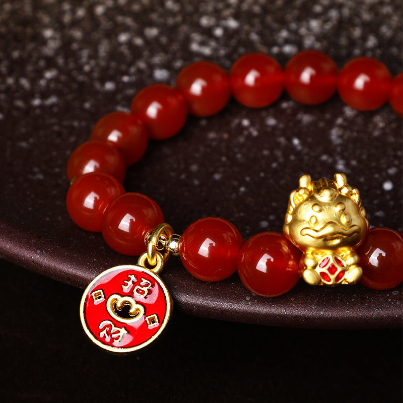Bracelet Fortune en Agate Rouge Année du Dragon 8 mm