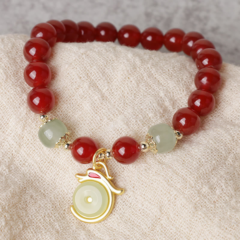 Bracelet Boucle de Paix en Jade et Agate Rouge Année du Dragon