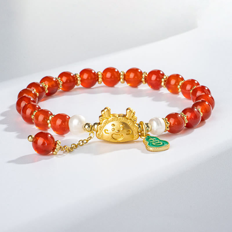 Bracelet porte-bonheur en agate rouge Année du Dragon 6 mm unisexe