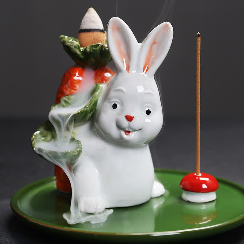 Brûleur d'encens en céramique Année du Lapin avec motif de lapin