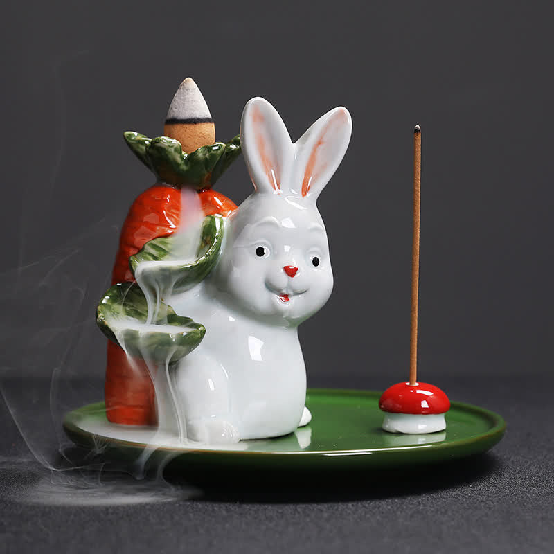 Brûleur d'encens en céramique Année du Lapin avec motif de lapin