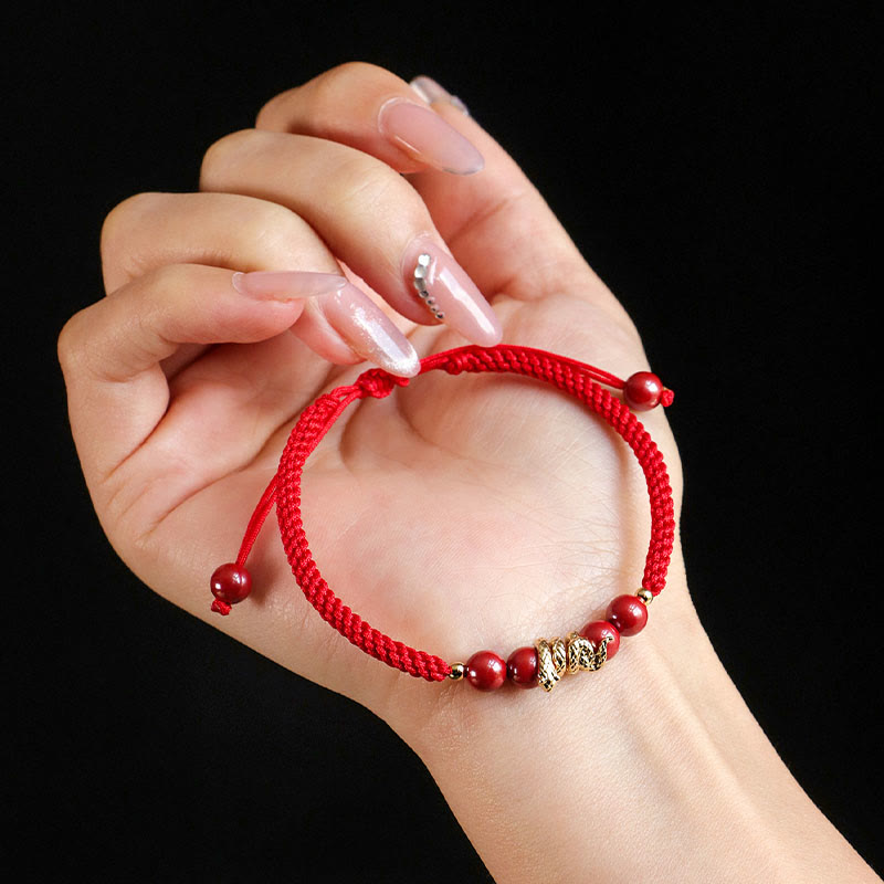 Bracelet de protection en cinabre Année du Serpent avec cordon rouge