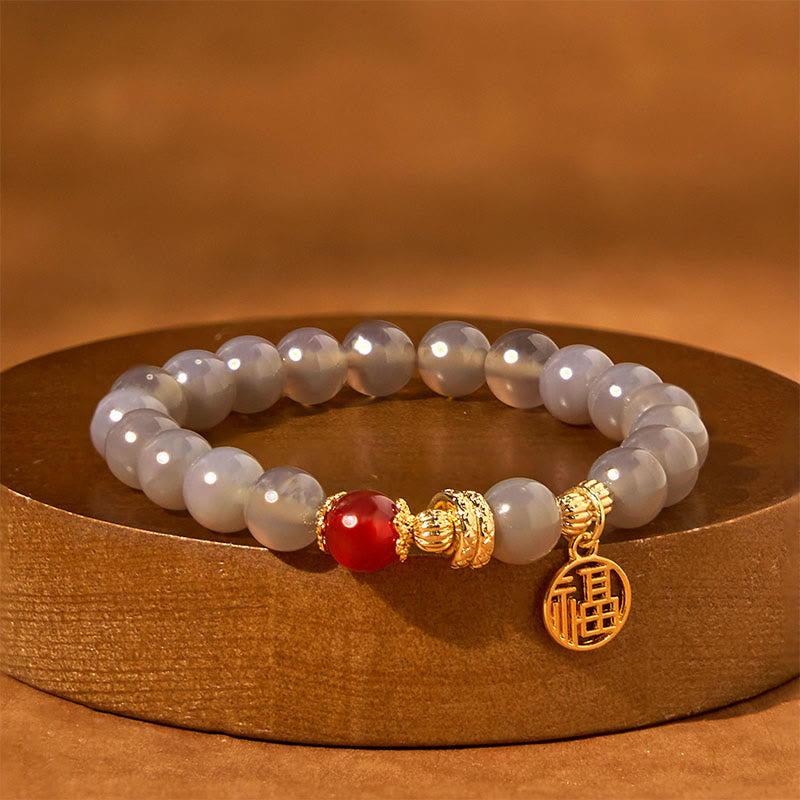 Bracelet Fu en agate grise de l'année du serpent pour la positivité