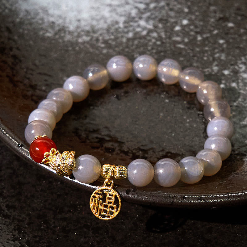 Bracelet Fu en agate grise de l'année du serpent pour la positivité