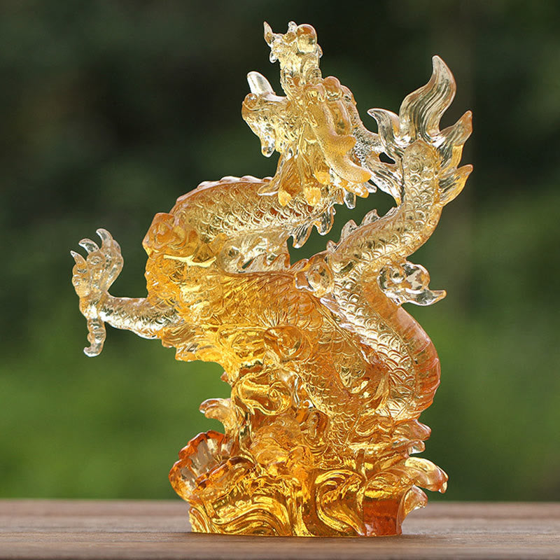 Figurine d'animal spirituel en cristal Liuli Dragon jaune 8"