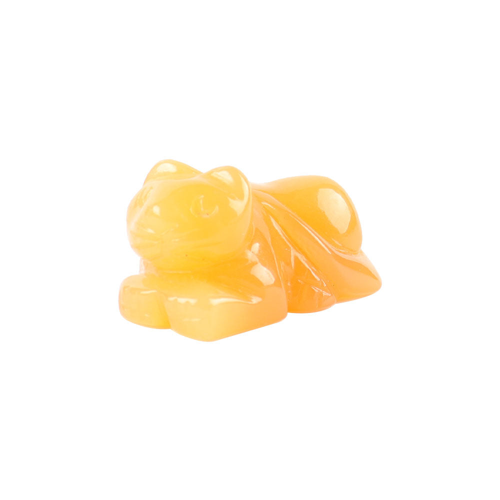 Figurine de chat sculptée en cristal de jade jaune de 1,5 pouce