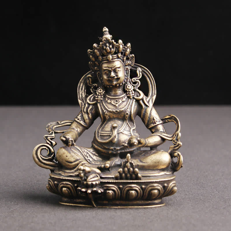 Statue de Bouddha en cuivre Jambhala jaune | Sérénité et Fortune