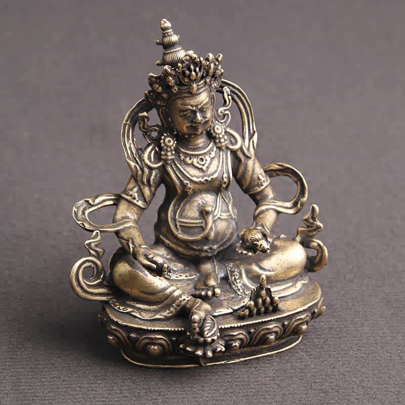 Statue de Bouddha en cuivre Jambhala jaune | Sérénité et Fortune