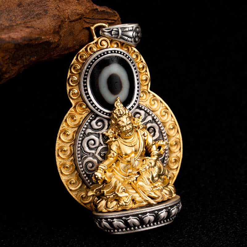Pendentif collier jaune Jambhala Om Mani Padme Hum