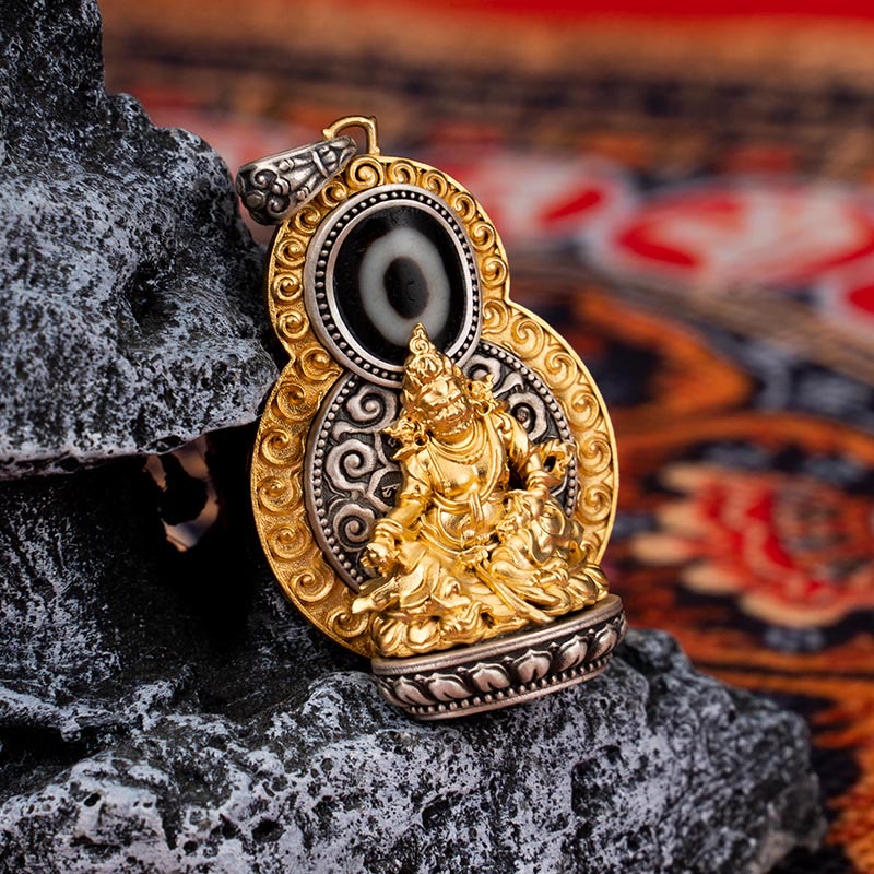 Pendentif collier jaune Jambhala Om Mani Padme Hum