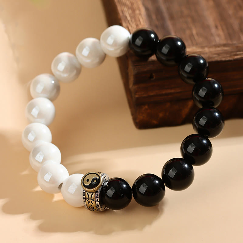 Bracelet en porcelaine blanche obsidienne Yin Yang