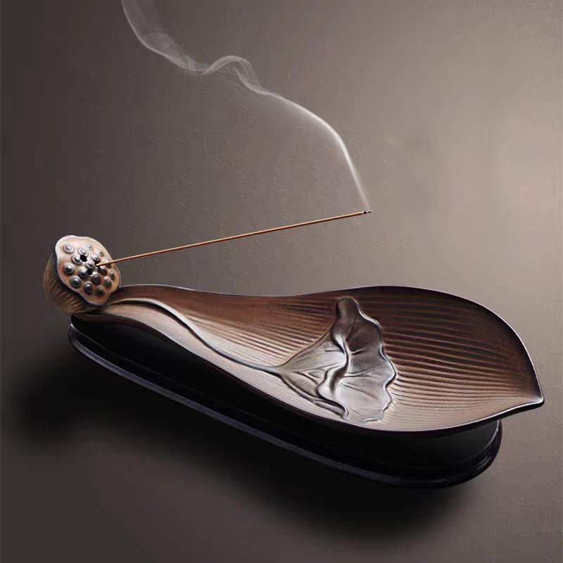 Brûle-encens en céramique marron Zen Lotus Pod 24 cm
