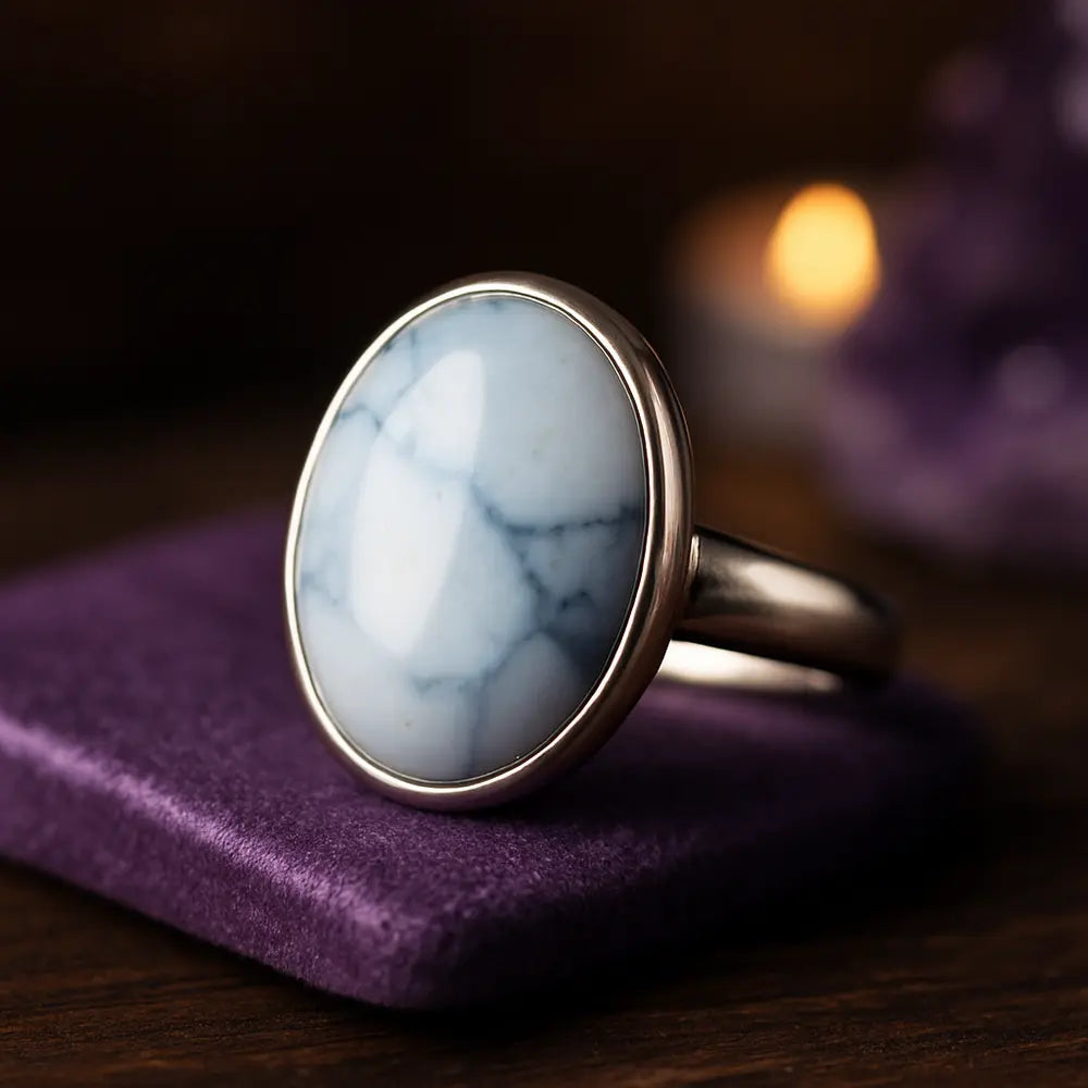 Bagues Howlite en blanc et bleu