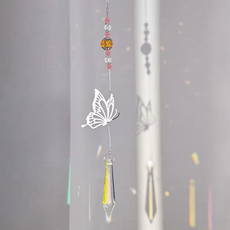 Crystal Suncatcher Outdoor Wind Chime Hanging Crystal Angel Butterfly Pendants Garden Tree Decor Window Drop Bell Hanging Decor