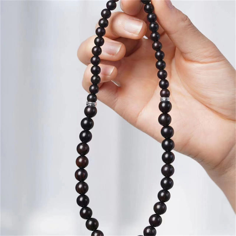 Ebony Wood Dzi Bead Double Wrap Bracelet for Balance