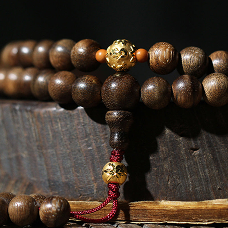 8mm Agarwood Cyan Jade 108 Bead Mala Bracelet for Strength