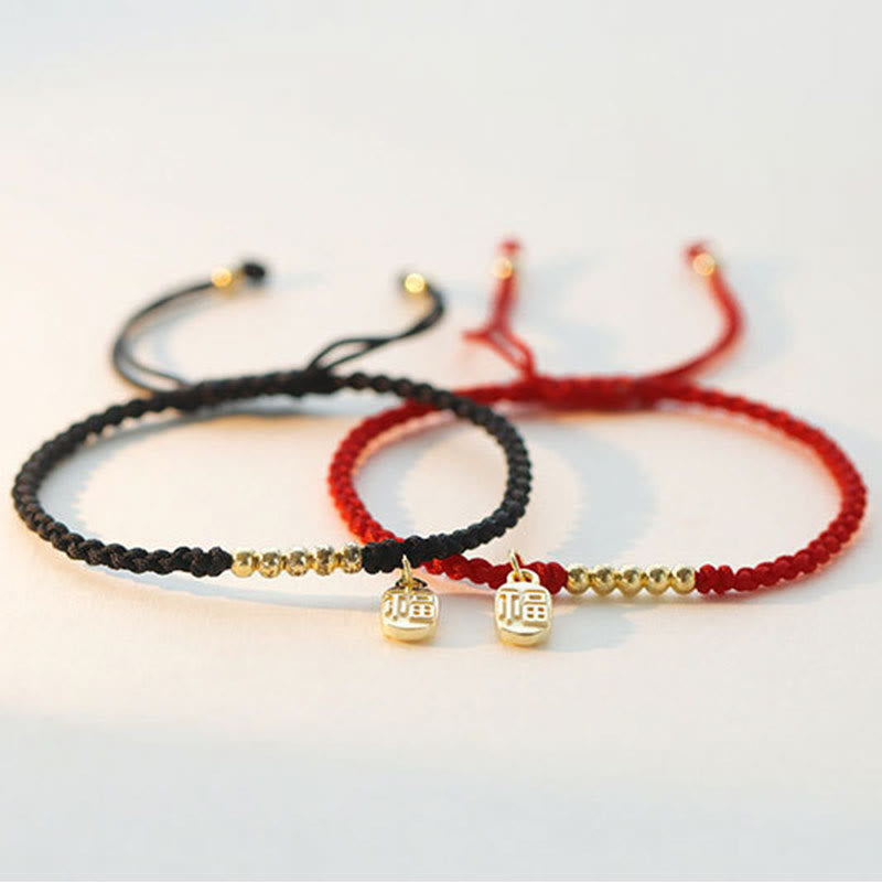 Fu Character Red String Bracelet for Luck & Protection