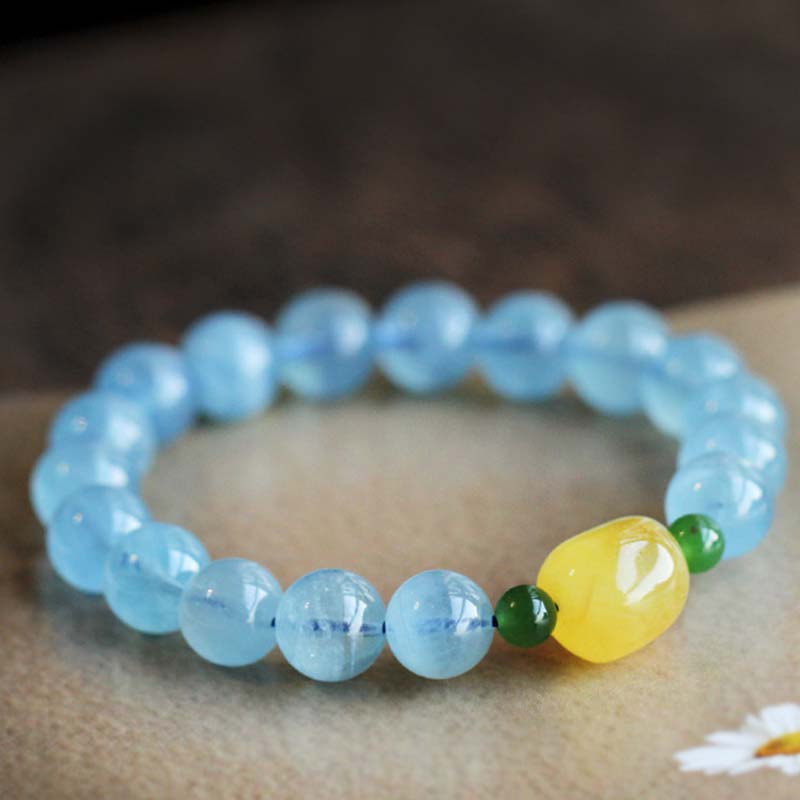 Natural Aquamarine Amber Serenity Healing Bracelet 8mm