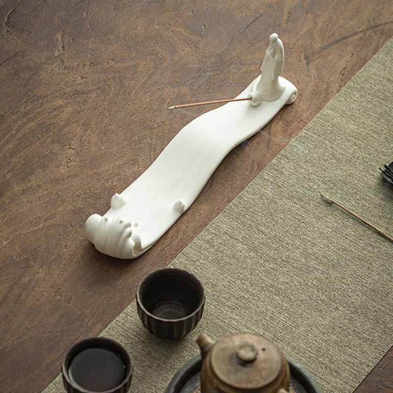 Ceramic Incense Burner with Buddha Monk | 26-32cm Handmade Decor