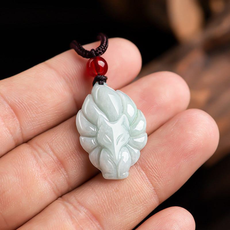 Natural Jade Nine Tailed Fox Prosperity Necklace Pendant