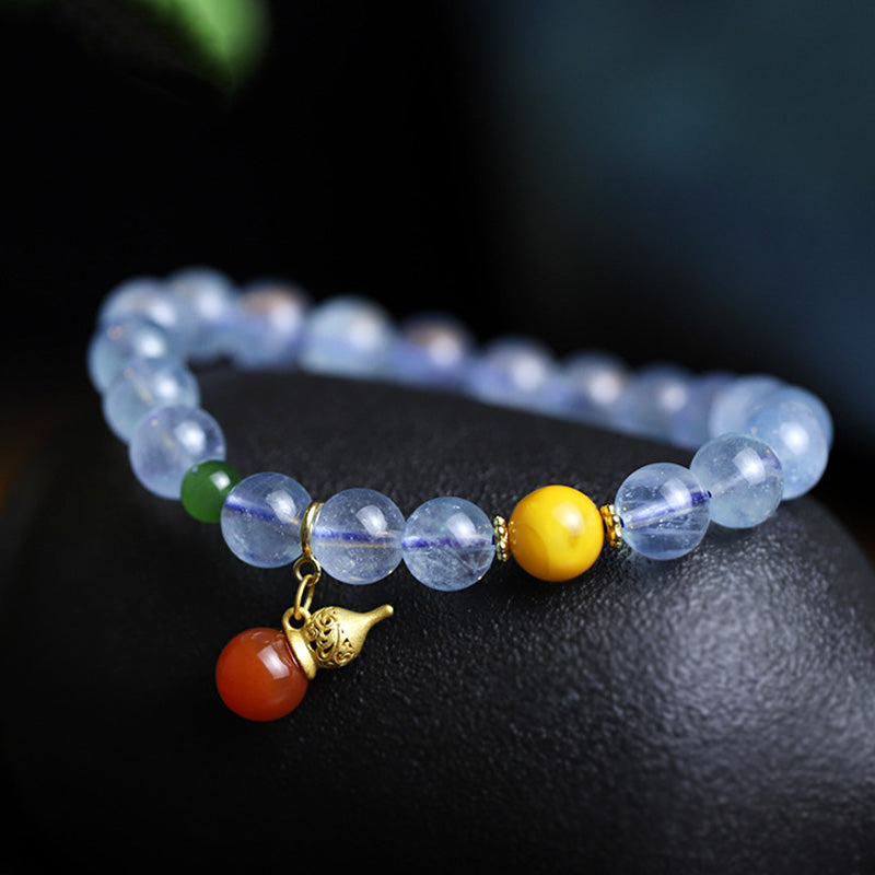 8mm Aquamarine Red Agate Peace Charm Bracelet for Serenity