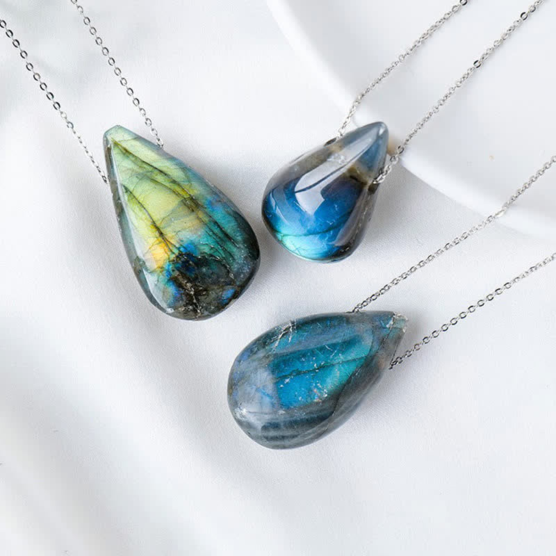 Labradorite Water Drop Support Healing Necklace Pendant 3cm