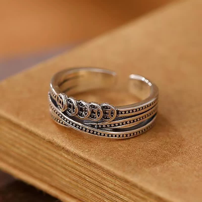 Copper Coin Spiritual Ring for Wealth and Luck Balance