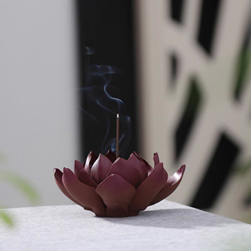 Brûle-encens tibétain Lotus en argile violette pour la paix et le calme
