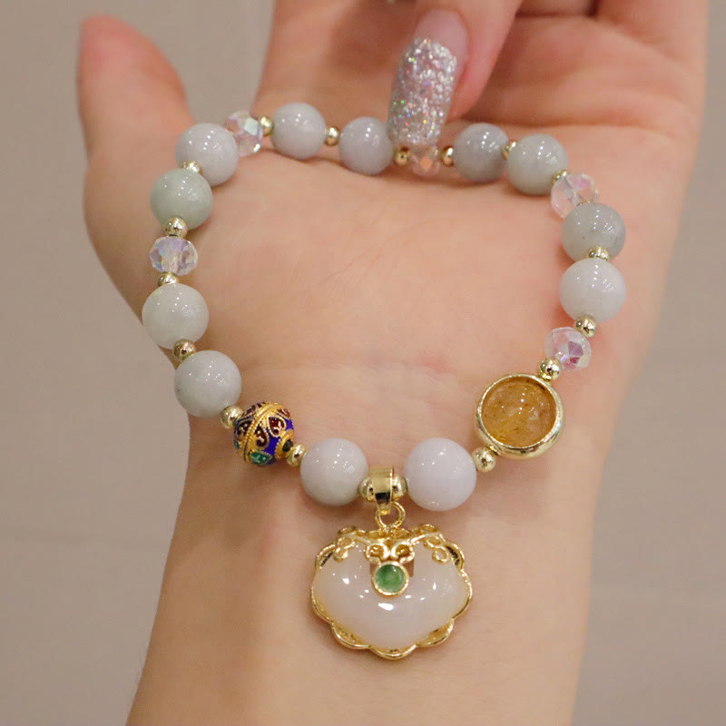 Strawberry Quartz Healing Bracelet with Chinese Lock Charm