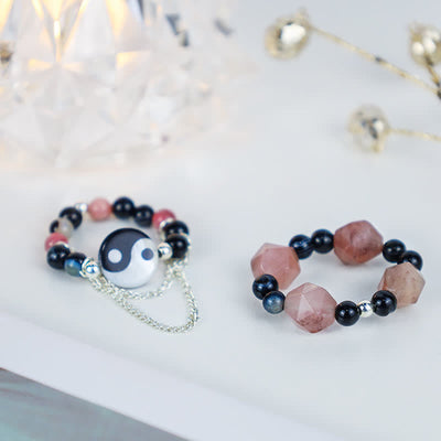 Bague de chance d'équilibre réglable en agate Yin Yang