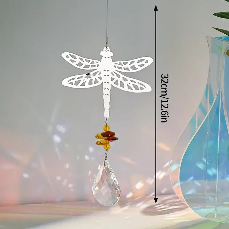 Crystal Suncatcher Outdoor Wind Chime Hanging Crystal Angel Butterfly Pendants Garden Tree Decor Window Drop Bell Hanging Decor