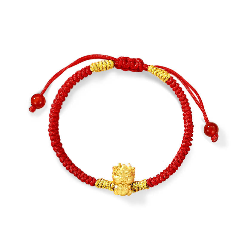 999 Sterling Silver Dragon Bracelet with Red String for Luck