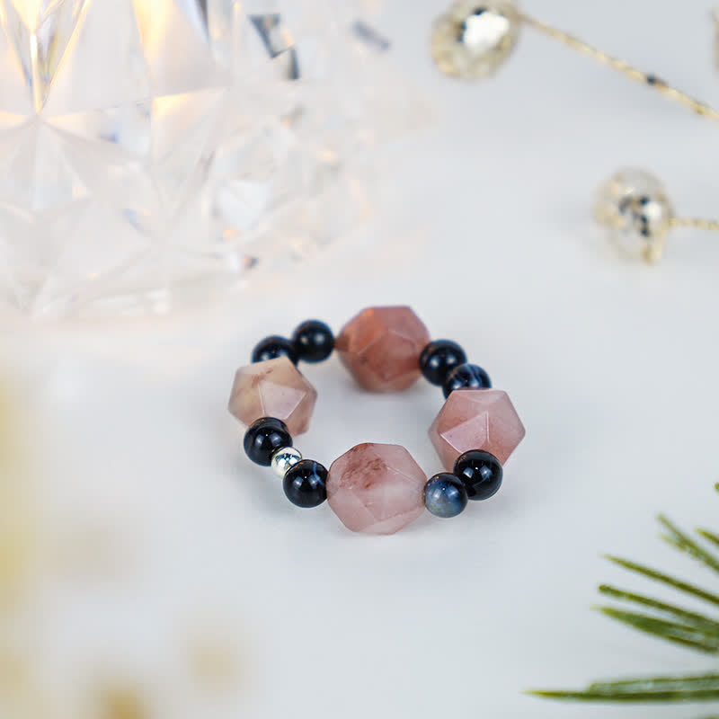 Adjustable Agate Yin Yang Symbol Balance Luck Ring