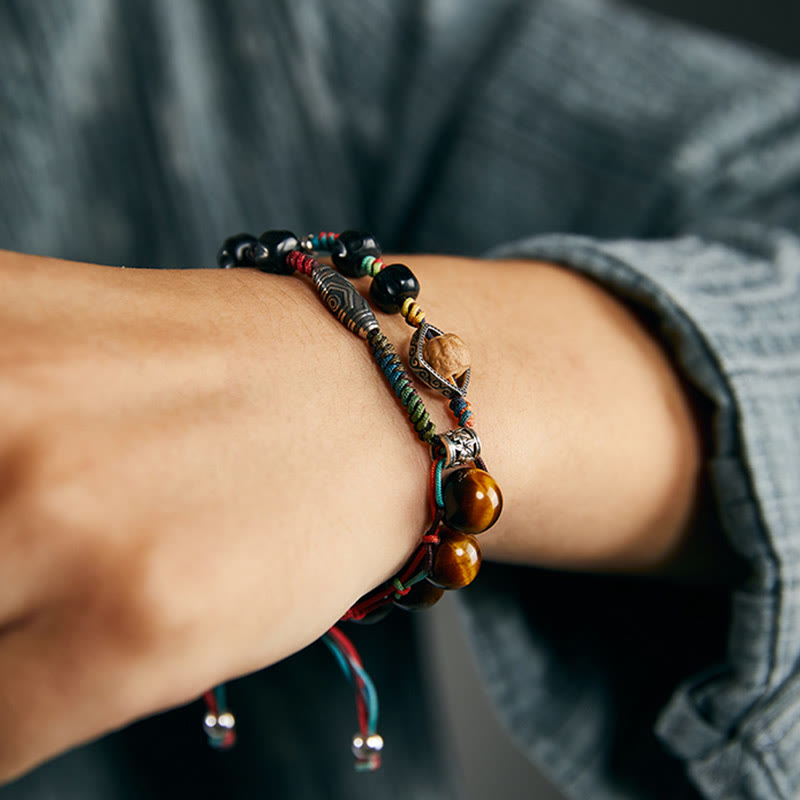 Bracelet courage en argent sterling œil de tigre fait main Bodhi Seed