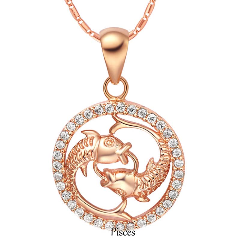 Collier en cuivre des 12 signes du zodiaque | Pendentif chance et guérison