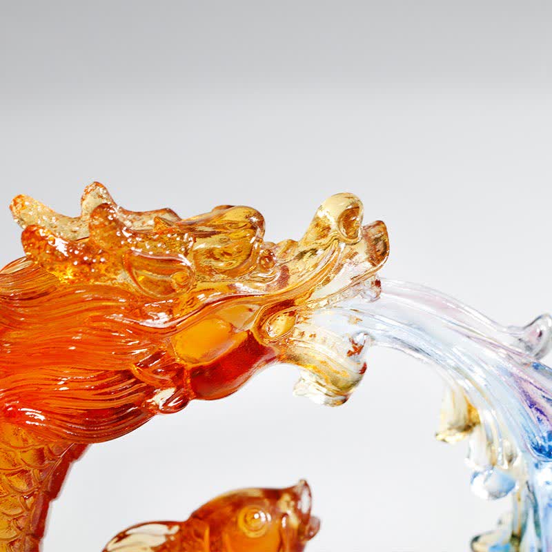 Handmade Feng Shui Liuli Dragon Koi Fish Crystal Art