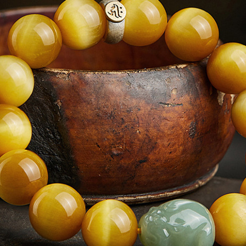 14mm Tiger Eye Pixiu Jade Protection Bracelet
