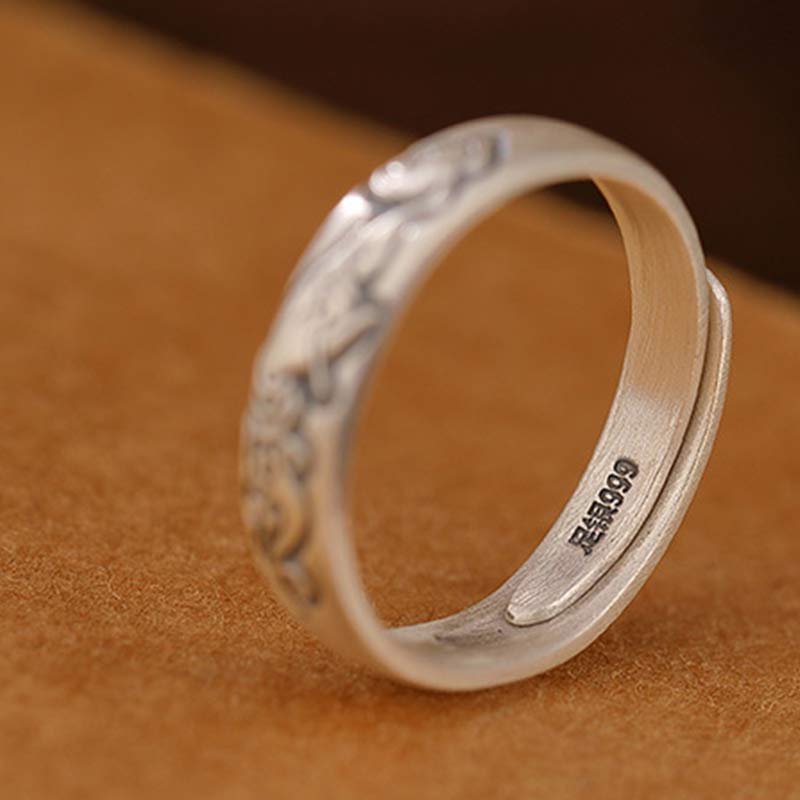 Adjustable 999 Sterling Silver Lotus Flower Enlightenment Ring